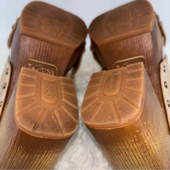 KORKS Size 7M Tan LYNDA Platform Chunky Heel Sandals Stud Details Woodgrain Chic - Picture 9 of 13